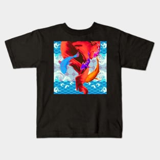 Purple Blue and Orange Koi Fish with a Deep Red Swirl Ocean- Happy Hong Kong Kids T-Shirt